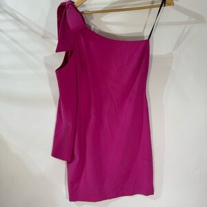 Black Halo Pink Long Sleeve One Shoulder Midi Dress